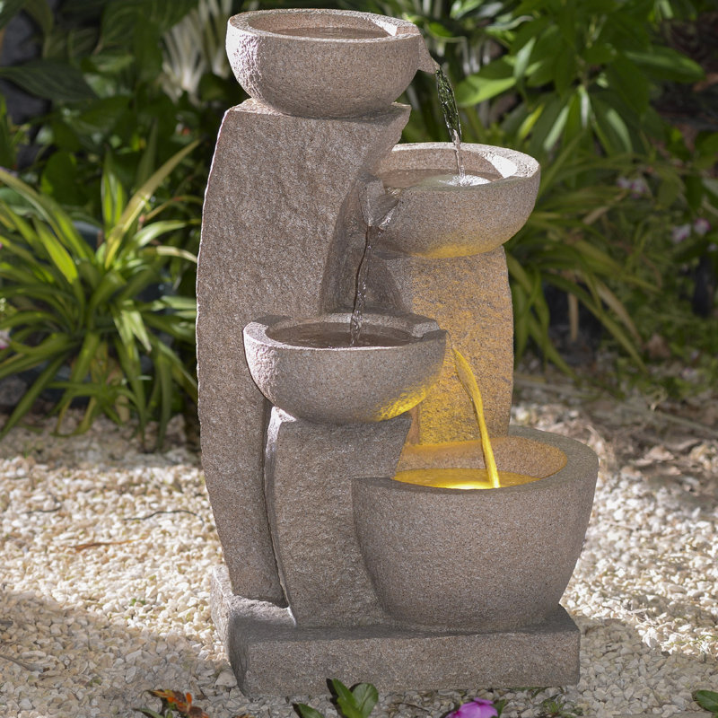 Jeco Inc. Resin/Fiberglass Multi Tier Bowl Fountain with LED Light